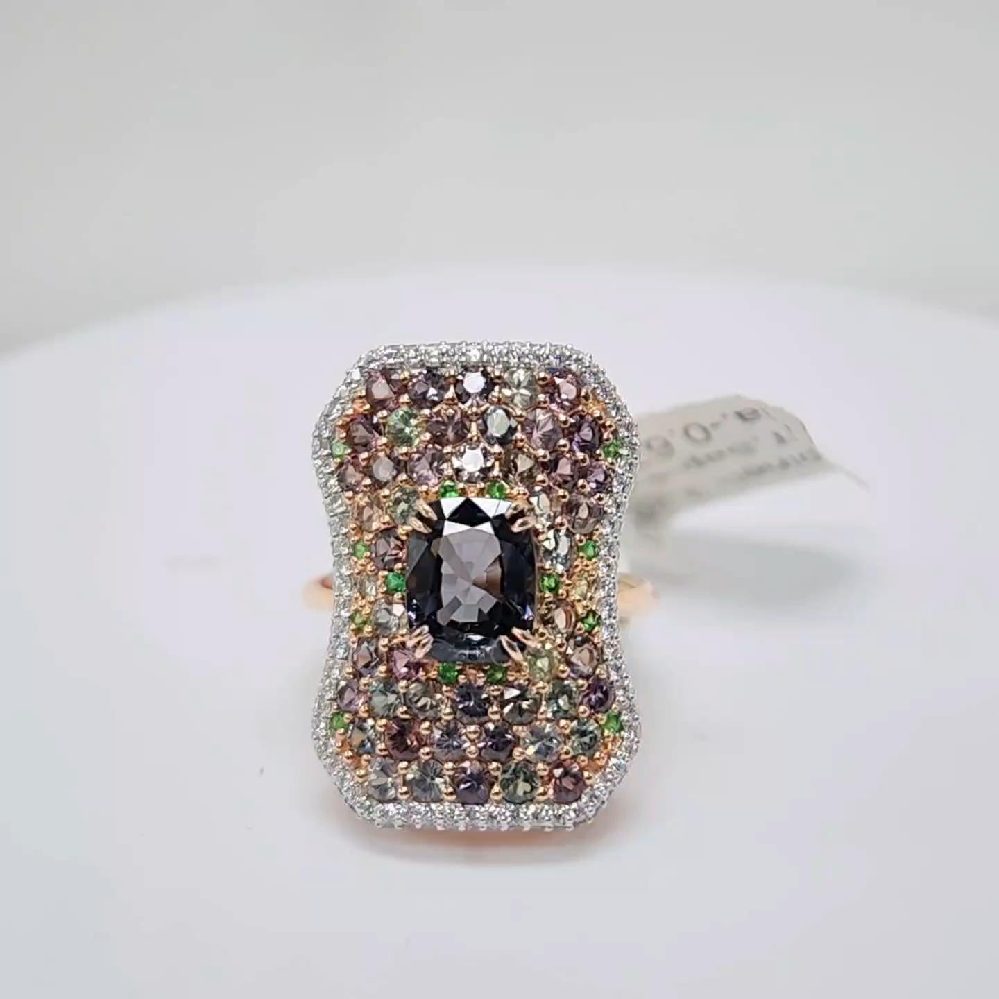 Montana Sapphire and Spinel Ring 14 Karat Rose Gold Cushion Shape Spinel For Sale 4