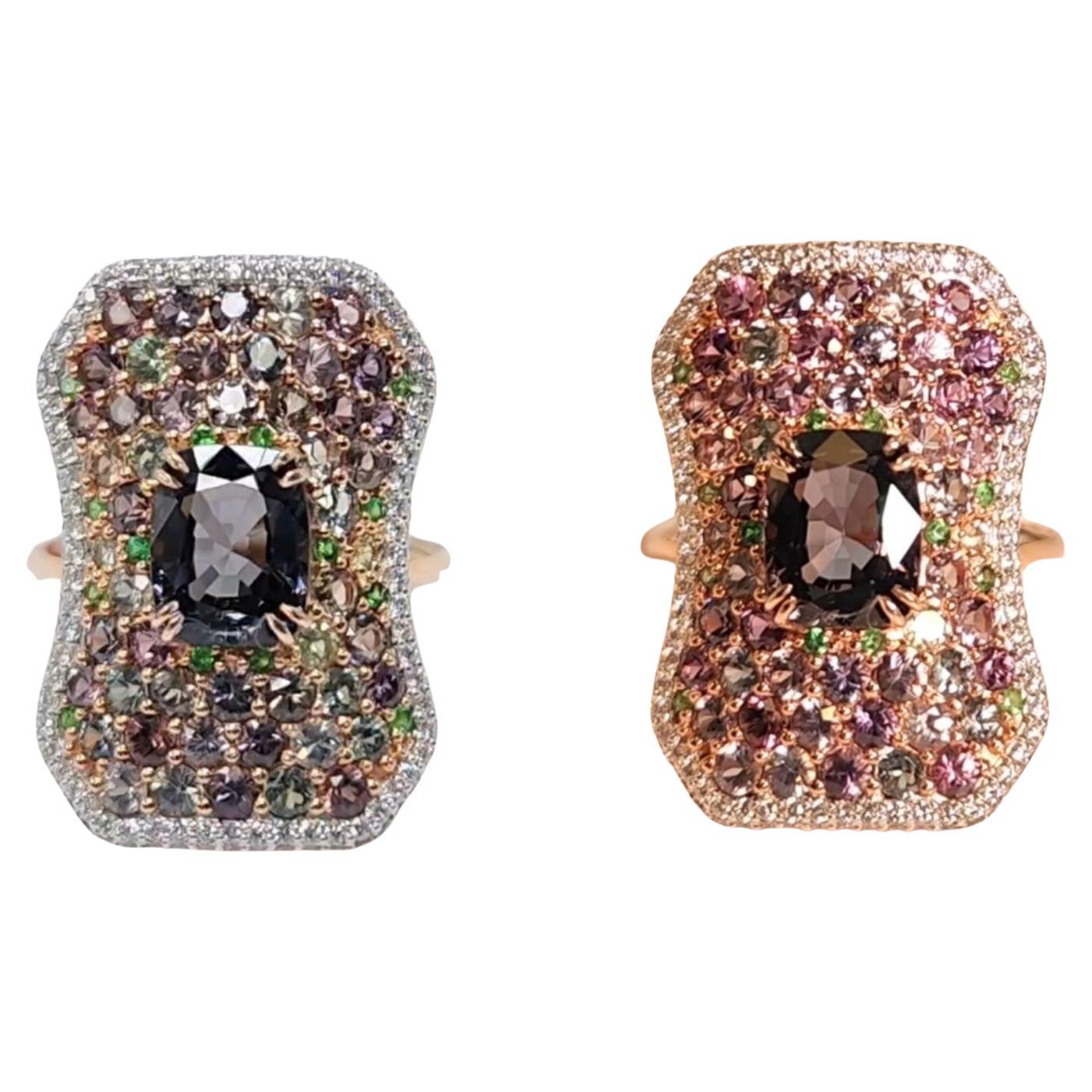 Montana Sapphire and Spinel Ring 14 Karat Rose Gold Cushion Shape Spinel