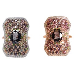 Montana Sapphire and Spinel Ring 14 Karat Rose Gold Cushion Shape Spinel