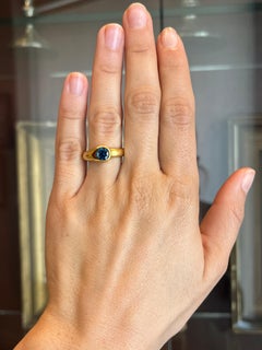 Montana Sapphire Asymmetrical Split-Shank Solitaire Ring in 22K Gold by Bracken