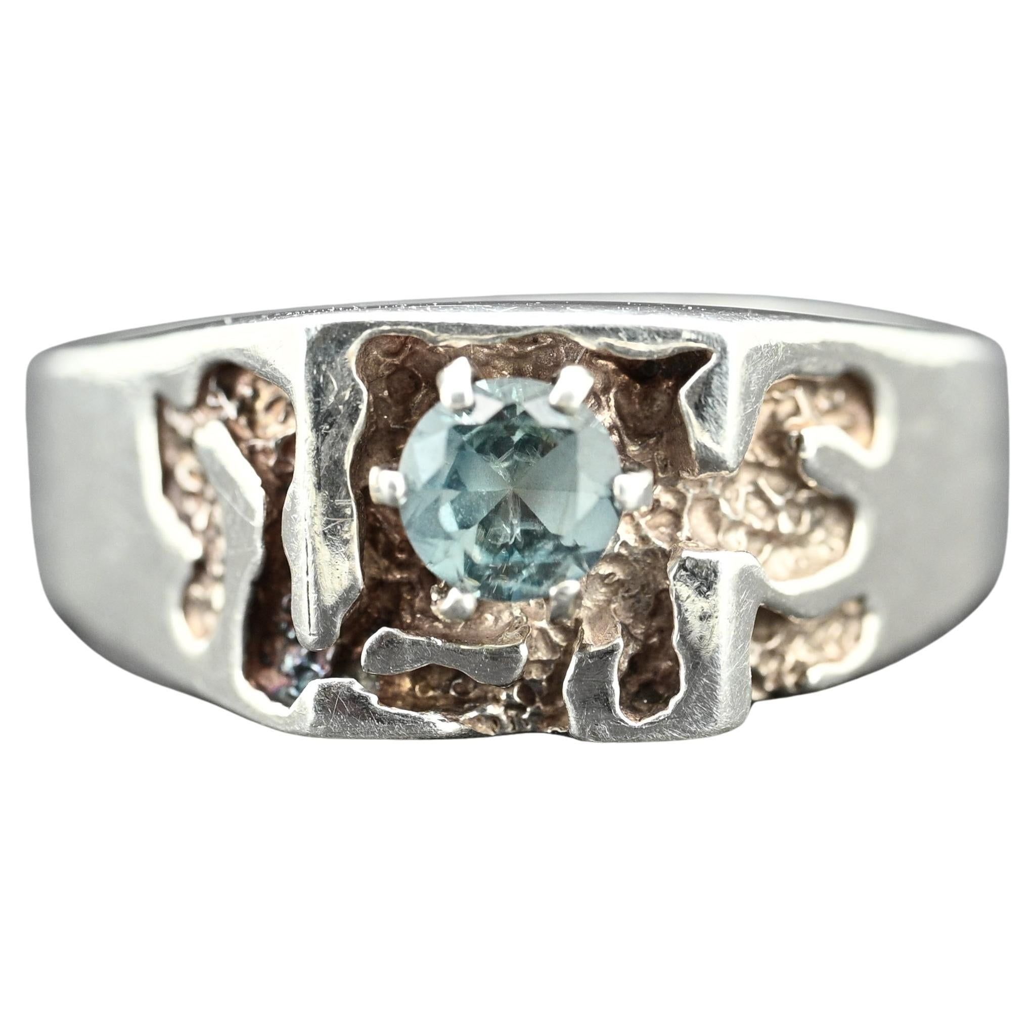 Montana Sapphire Brutalist Sterling Silver Ring Size 10.5 For Sale