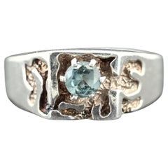 Montana Sapphire Brutalist Sterling Silver Ring Size 10.5