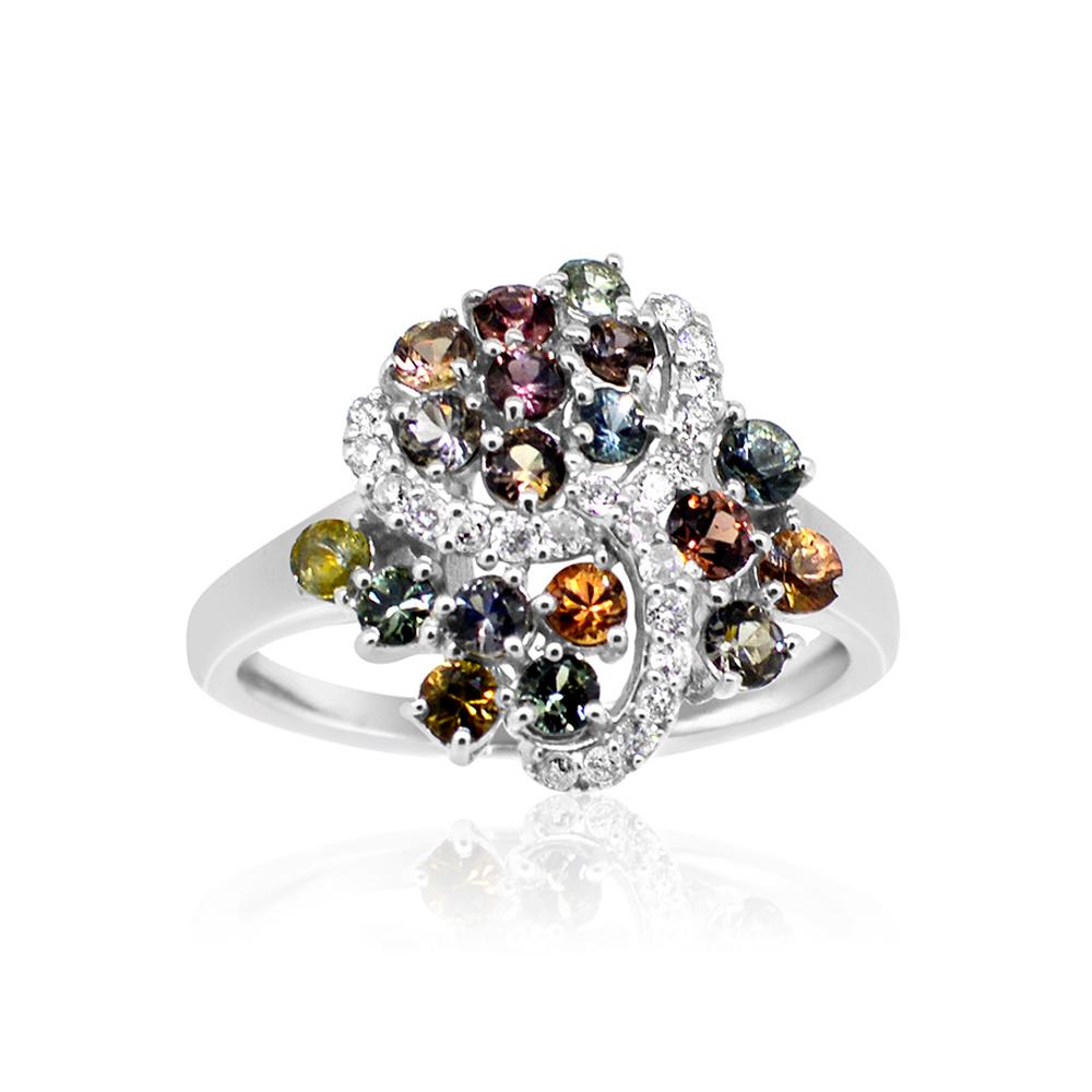 Women's  GIA  Certified Montana Sapphire Cluster Ring & Diamonds 18 Karat White Gold . For Sale