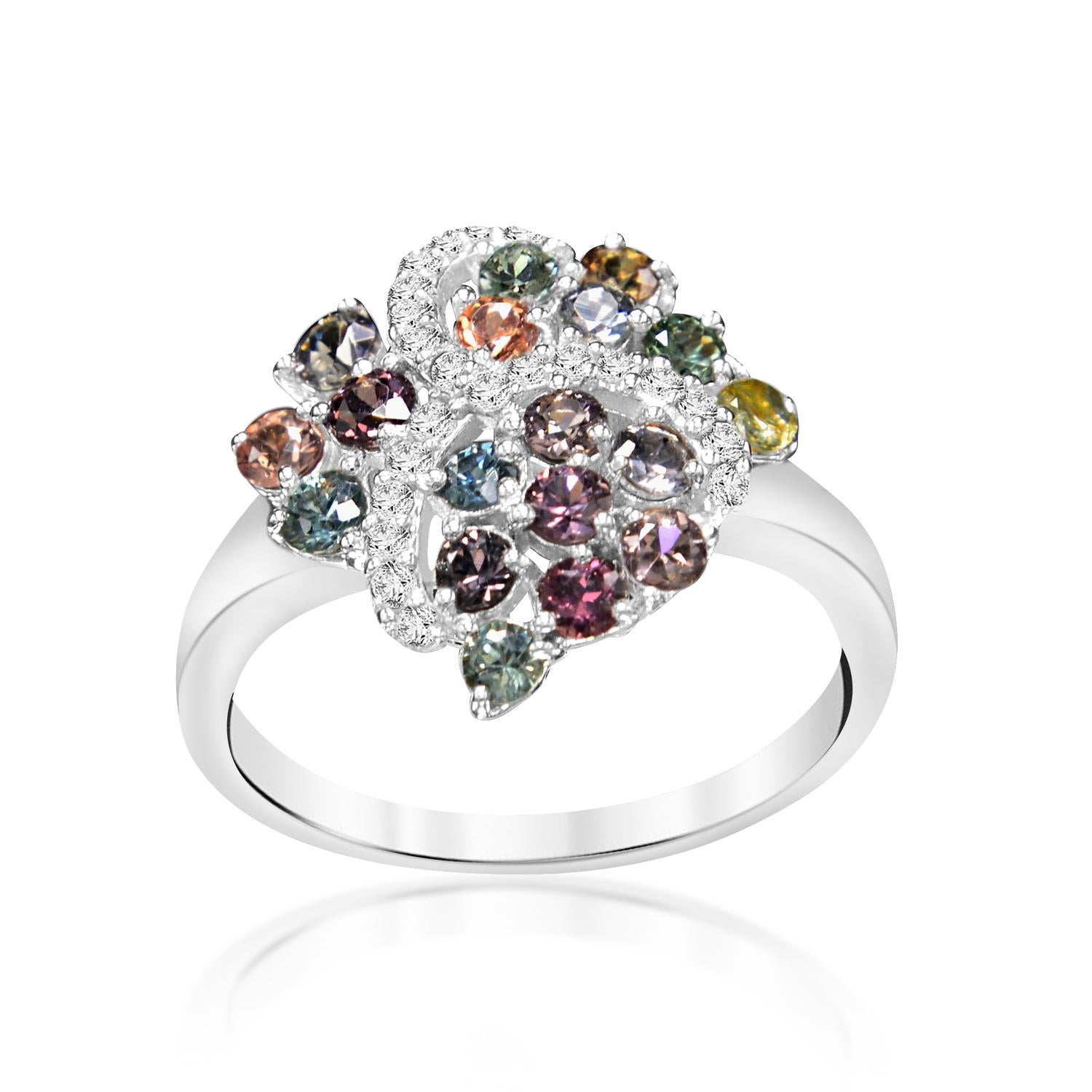  GIA  Certified Montana Sapphire Cluster Ring & Diamonds 18 Karat White Gold . For Sale 1