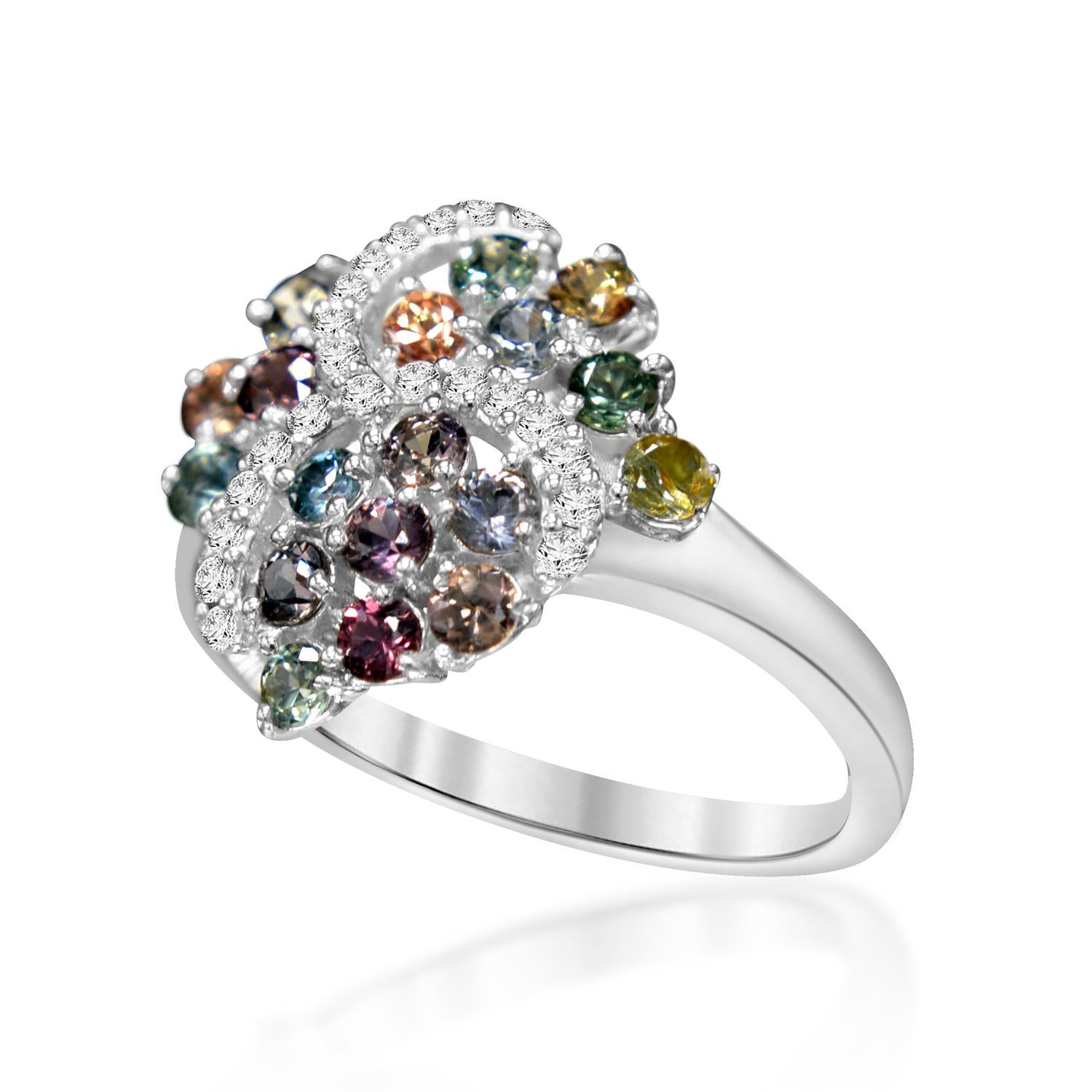  GIA  Certified Montana Sapphire Cluster Ring & Diamonds 18 Karat White Gold . For Sale 2
