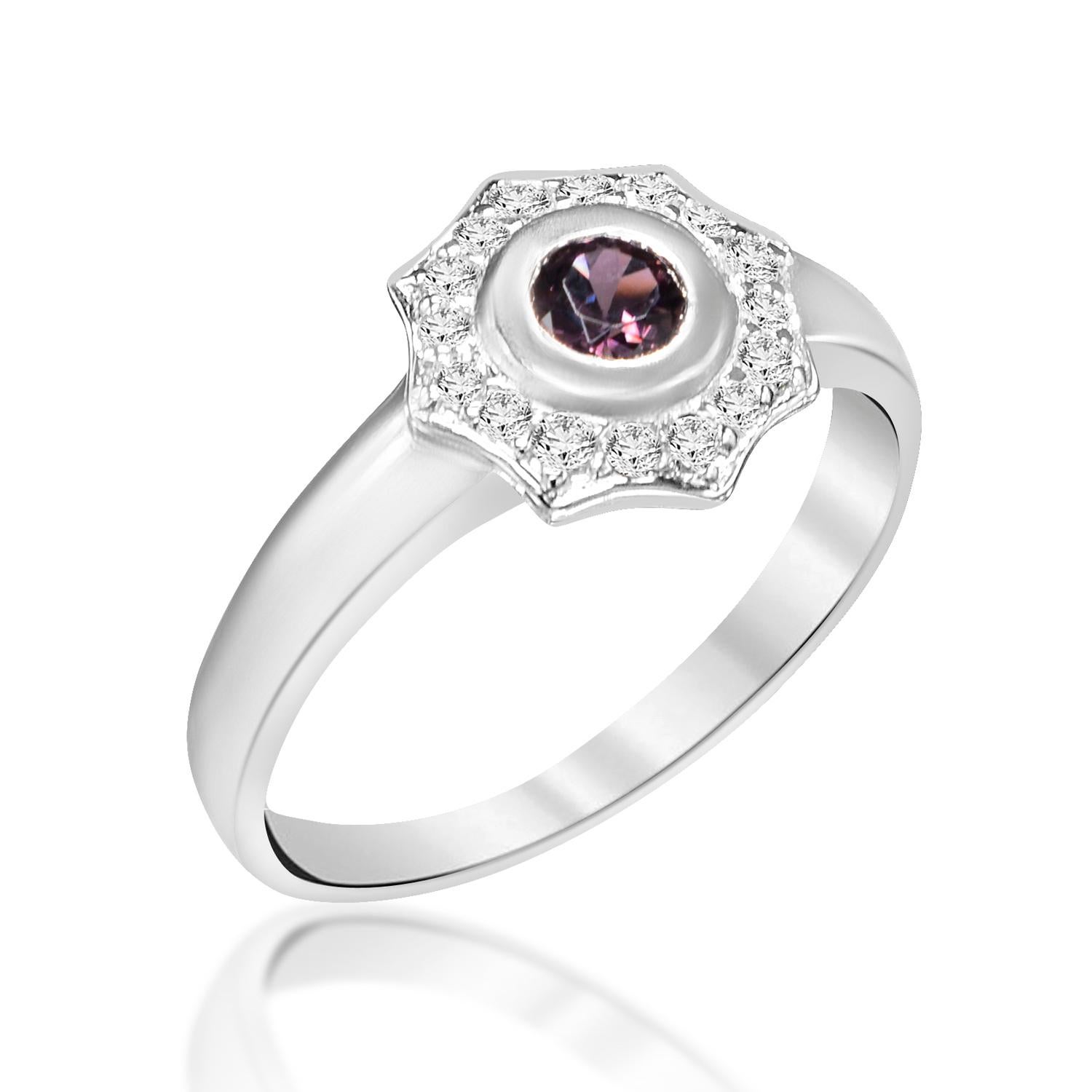 Anello con fiore di zaffiro del Montana e diamanti in oro bianco 18 carati in vendita 1