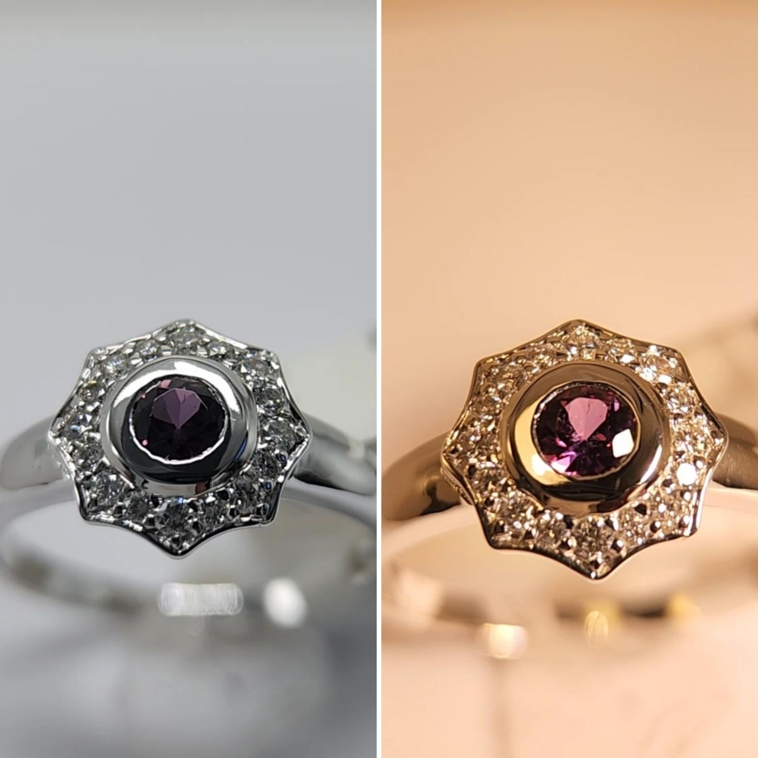 Anello con fiore di zaffiro del Montana e diamanti in oro bianco 18 carati in vendita 2