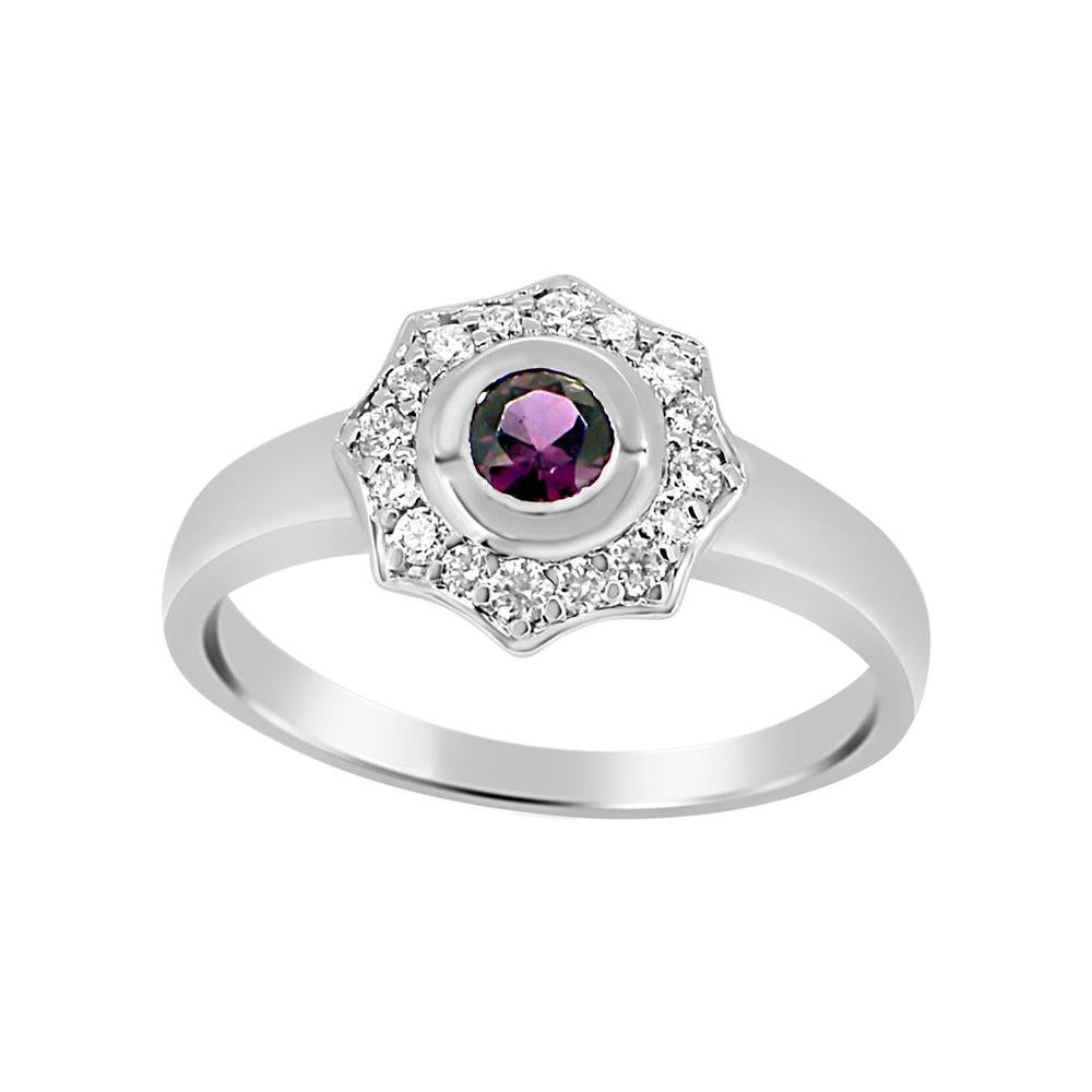 Montana Sapphire Flower Ring and Diamonds 18 Karat White Gold For Sale