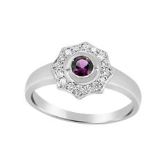 Montana Sapphire Flower Ring and Diamonds 18 Karat White Gold