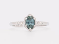 Montana Sapphire in Hexagon Setting Engagement Ring 14K White Gold R6757