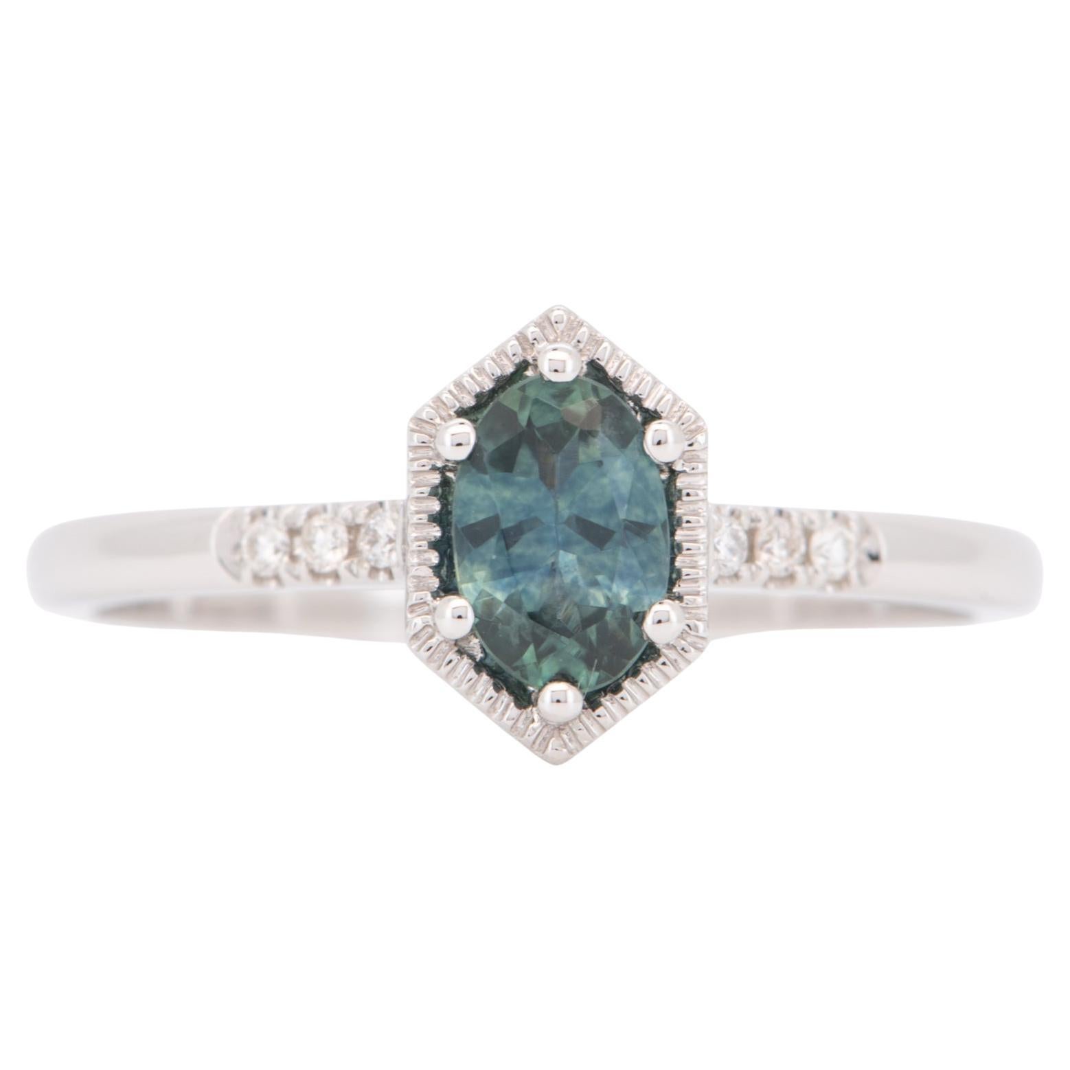 Montana Sapphire in Hexagon Setting Engagement Ring 14K White Gold R6757