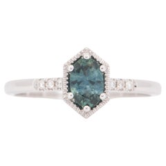Zafiro Montana en Engaste Hexágono Anillo de Compromiso Oro Blanco 14K R6757