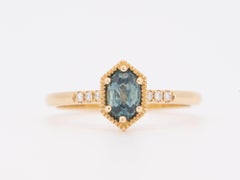 Montana Sapphire in Hexagon Setting Engagement Ring 14K Yellow Gold R6758