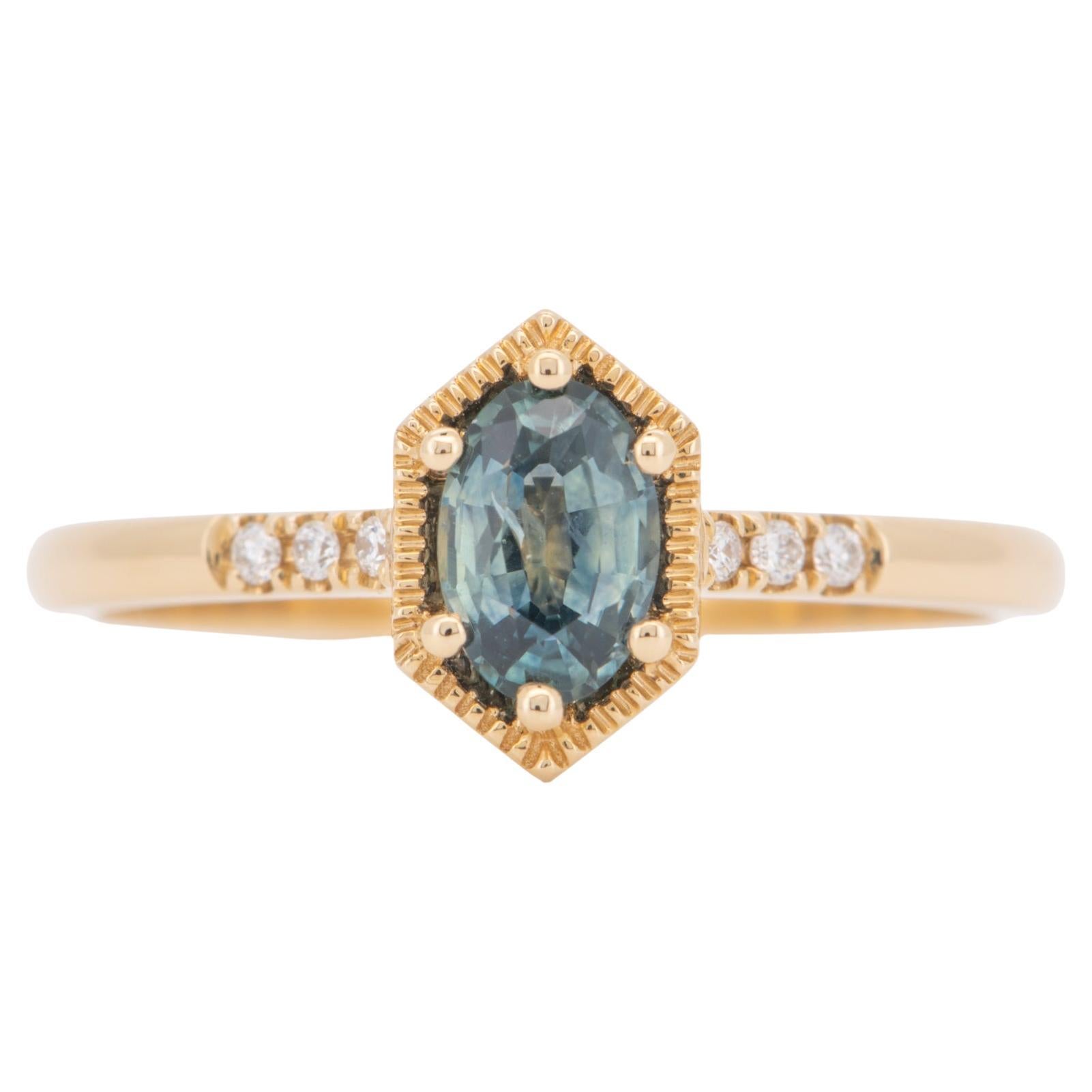 Montana Sapphire in Hexagon Setting Engagement Ring 14K Yellow Gold R6758