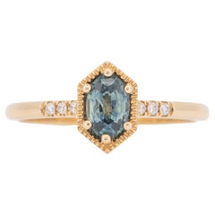 Montana Sapphire in Hexagon Setting Engagement Ring 14K Yellow Gold R6758