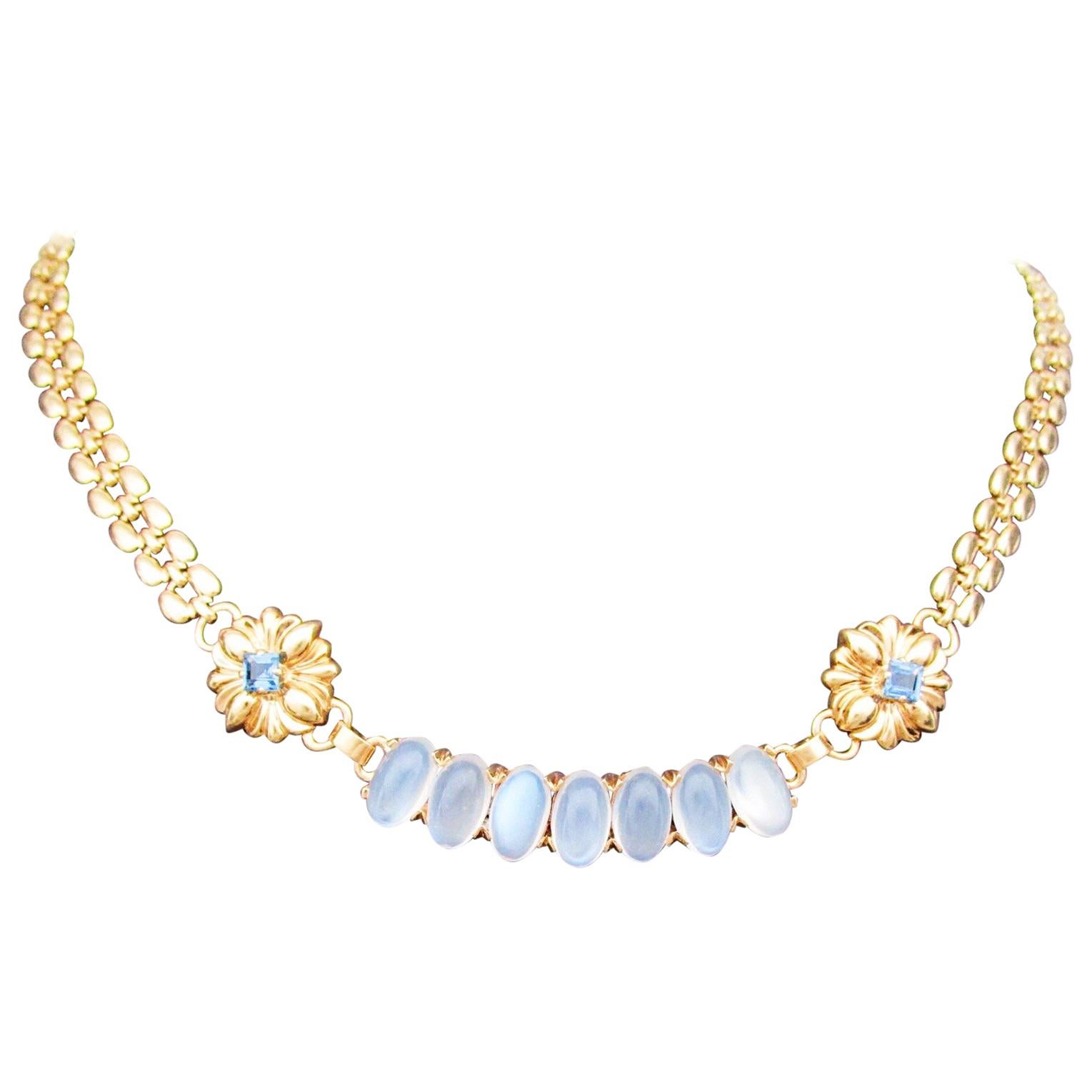Montana Sapphire Moonstone Gold Necklace