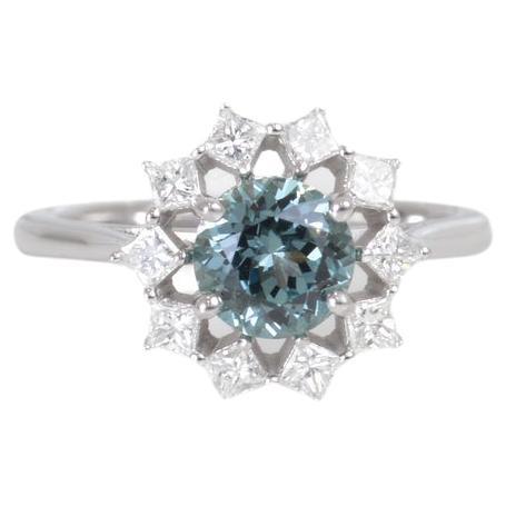 Montana Sapphire Ring with Princess Cut Diamond Halo For Sale