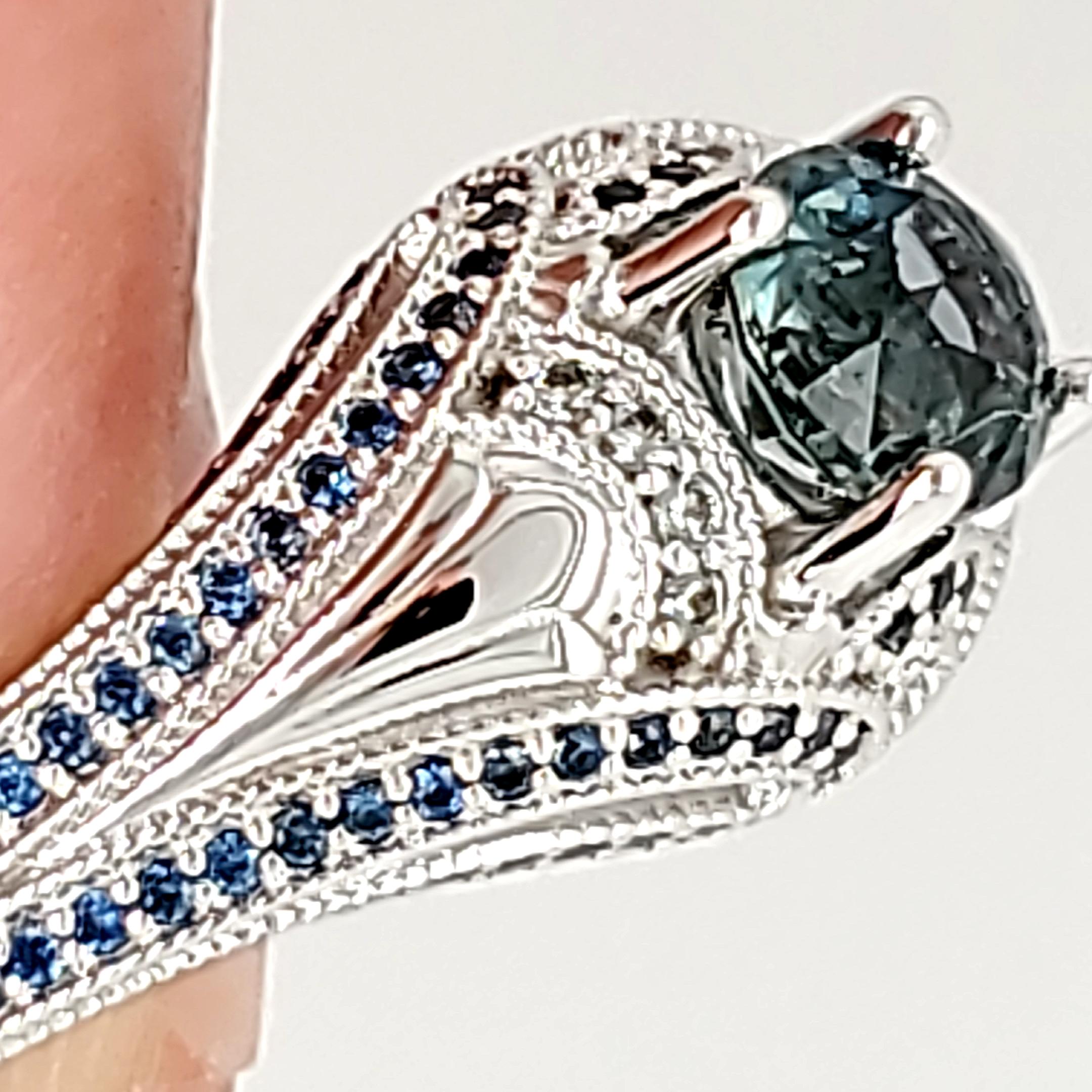 Women's Montana Sapphire with Blue and White Sapphire Accents - 18kt White Gold For Sale