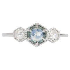 Montana Sapphire with Diamond Three-Stone 14k White Gold Engagement Ring R6509