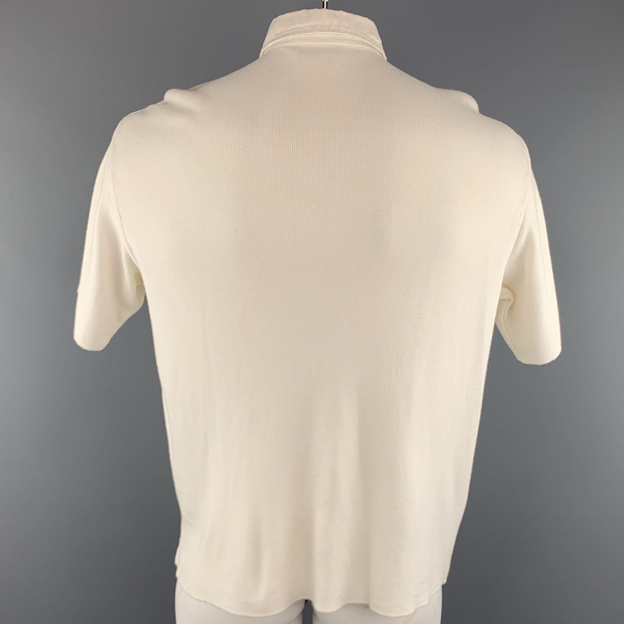 Men's MONTANA Size L Off White Solid Cotton Button Up Short Sleeve Shirt