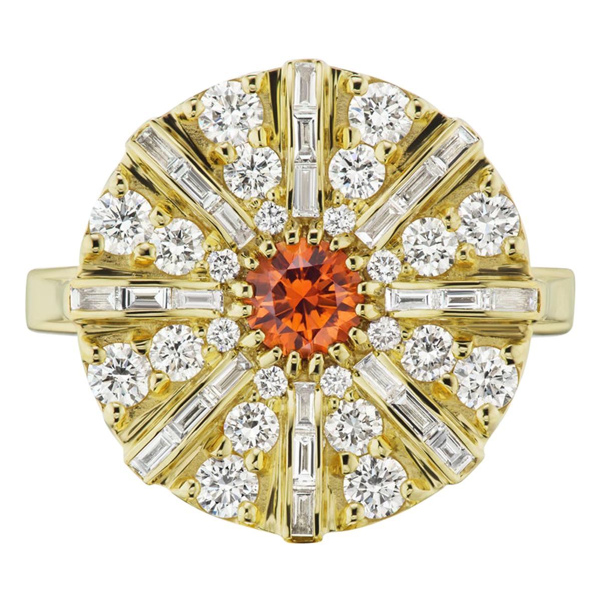 Montana Tangerine Sapphire and Diamond Ring For Sale