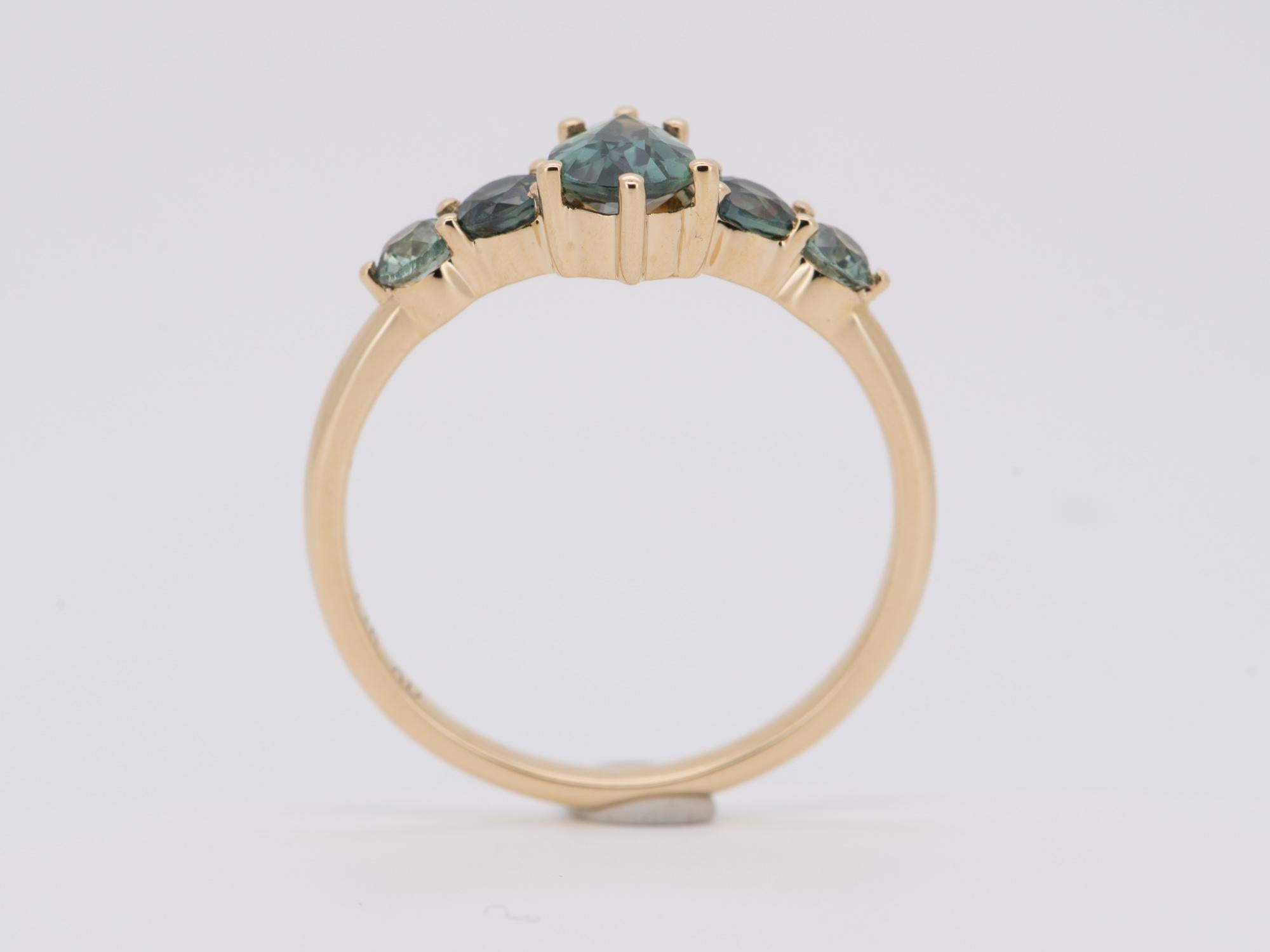 Montana Teal Sapphire Five-Stone Cluster Ring 14K Gold R6501 In New Condition In Osprey, FL