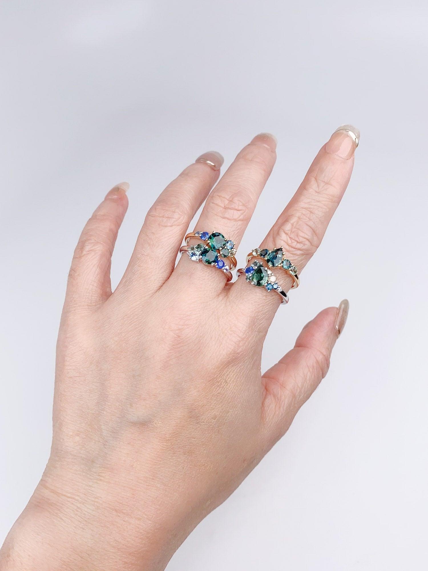 Montana Teal Sapphire Five-Stone Cluster Ring 14K Gold R6501 2