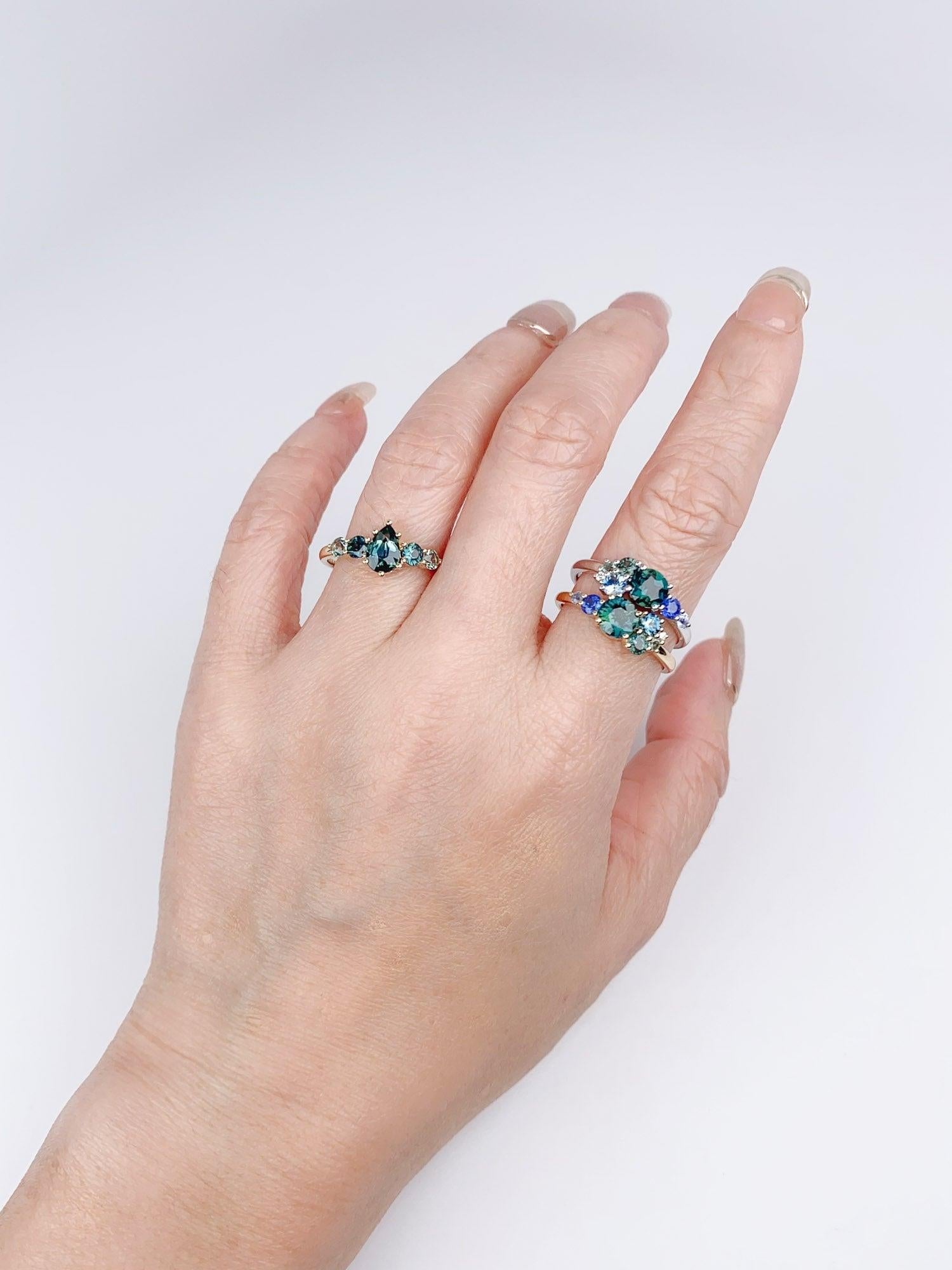 Montana Teal Sapphire Five-Stone Cluster Ring 14K Gold R6501 3