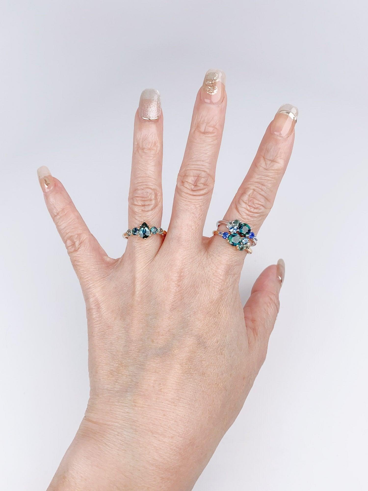 Montana Teal Sapphire Five-Stone Cluster Ring 14K Gold R6501 4
