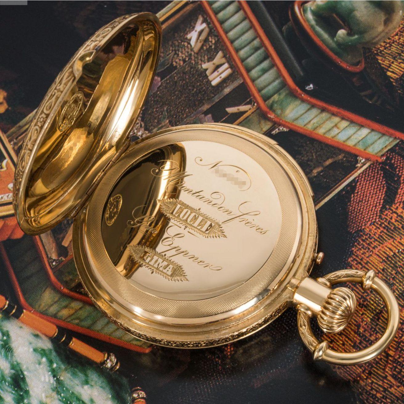 Montandon Freres 18ct Gold Highly Engraved Keyless Lever Minute Repeater c1880 In Good Condition In London, GB