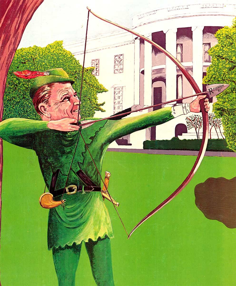 Affiche politique originale de Ronnie Wood sur toile de lin de 1982 - Vert Portrait Print par Montano