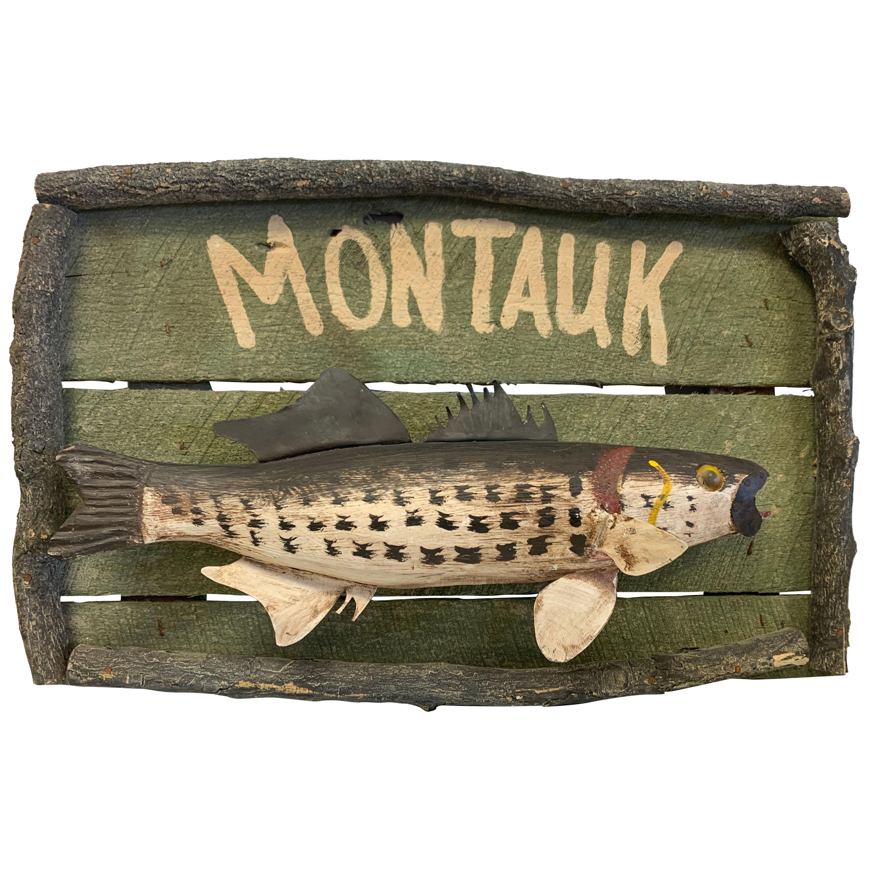 Montauk Long Island the Hampton’s Folk Art Fishing Nautical Painting Sign