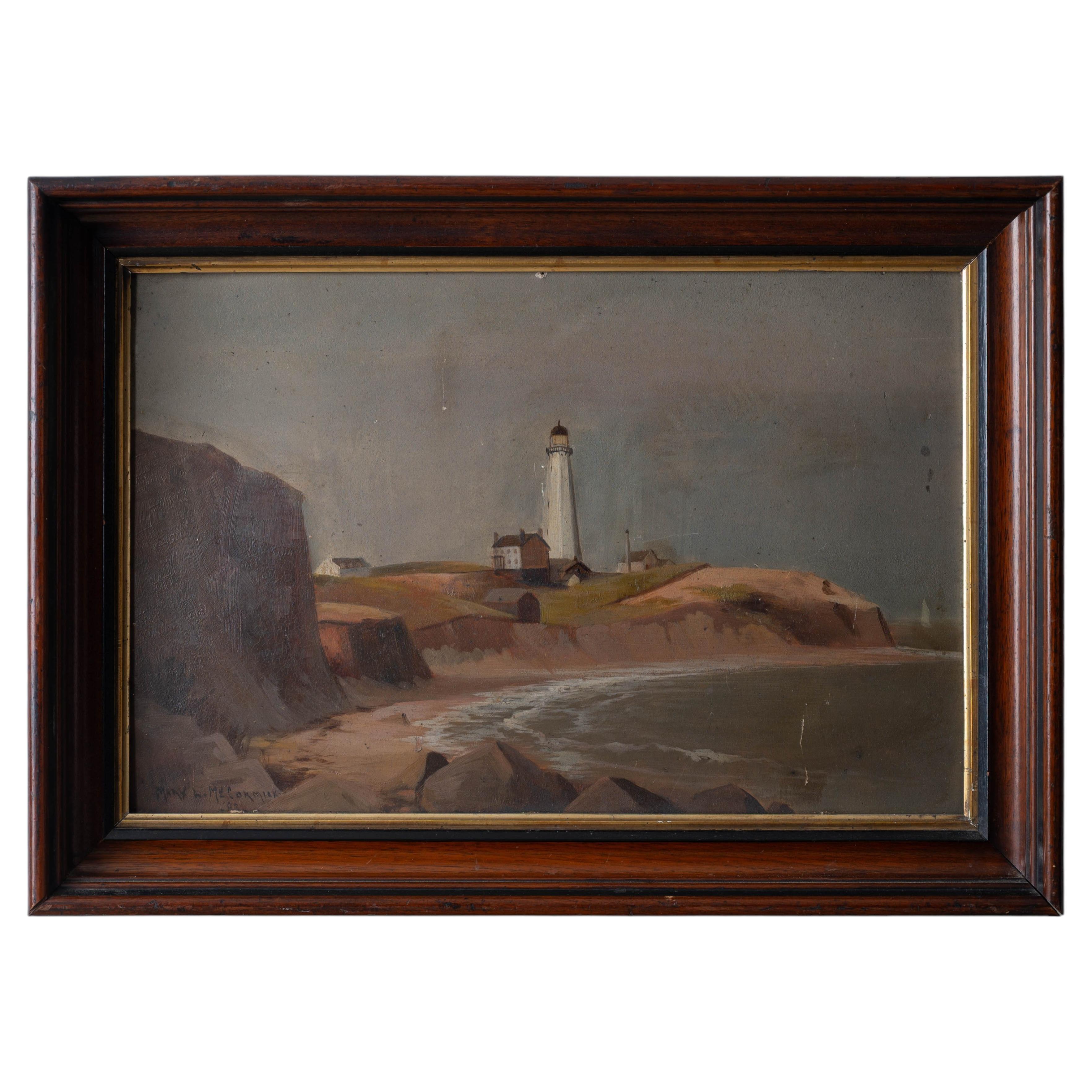 Montauk Point Lighthouse Oil Painting, signed Mary L. McCormick, 1893