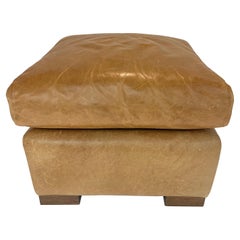 Used Montauk Sofa Cognac Leather and Walnut Tuxedo Ottoman or Footstool, Canada 2000s