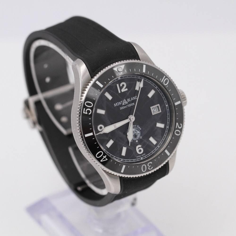 MONTBLANC 1858 ICED SEA AUTOMATIC DATE 129372 Ref: E360826 GENTLEMEN'S WATCH in EXCELLENT condition, with 41mm steel case excluding crown. Sapphire crystal. Black dial with glacier motif. Unidirectional ceramic bezel. Interchangeable black rubber