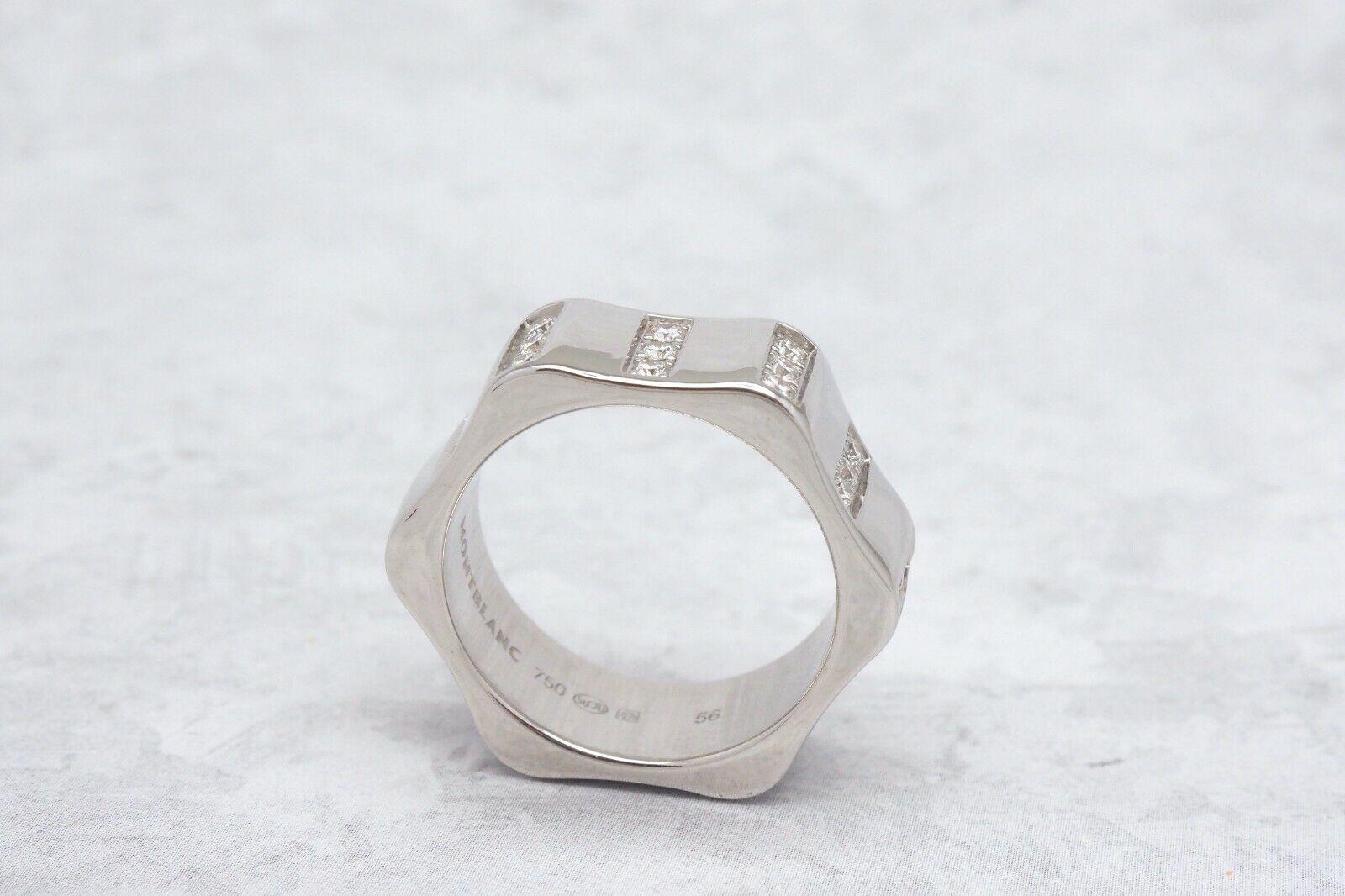 Women's or Men's Montblanc 18k White Gold Diamond Band Ring, Size 7.5 - 14.4g For Sale