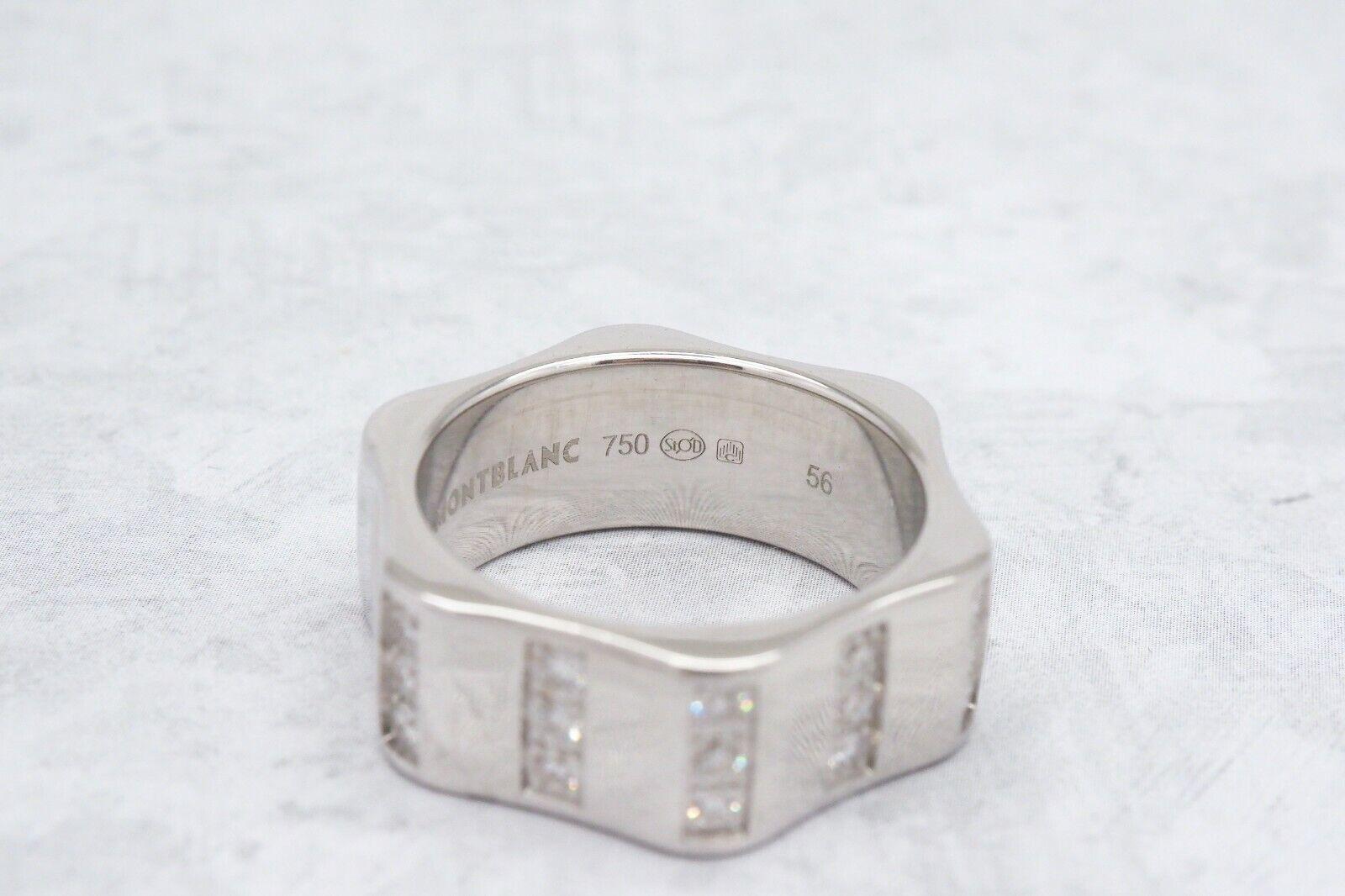 Montblanc 18k White Gold Diamond Band Ring, Size 7.5 - 14.4g For Sale 3