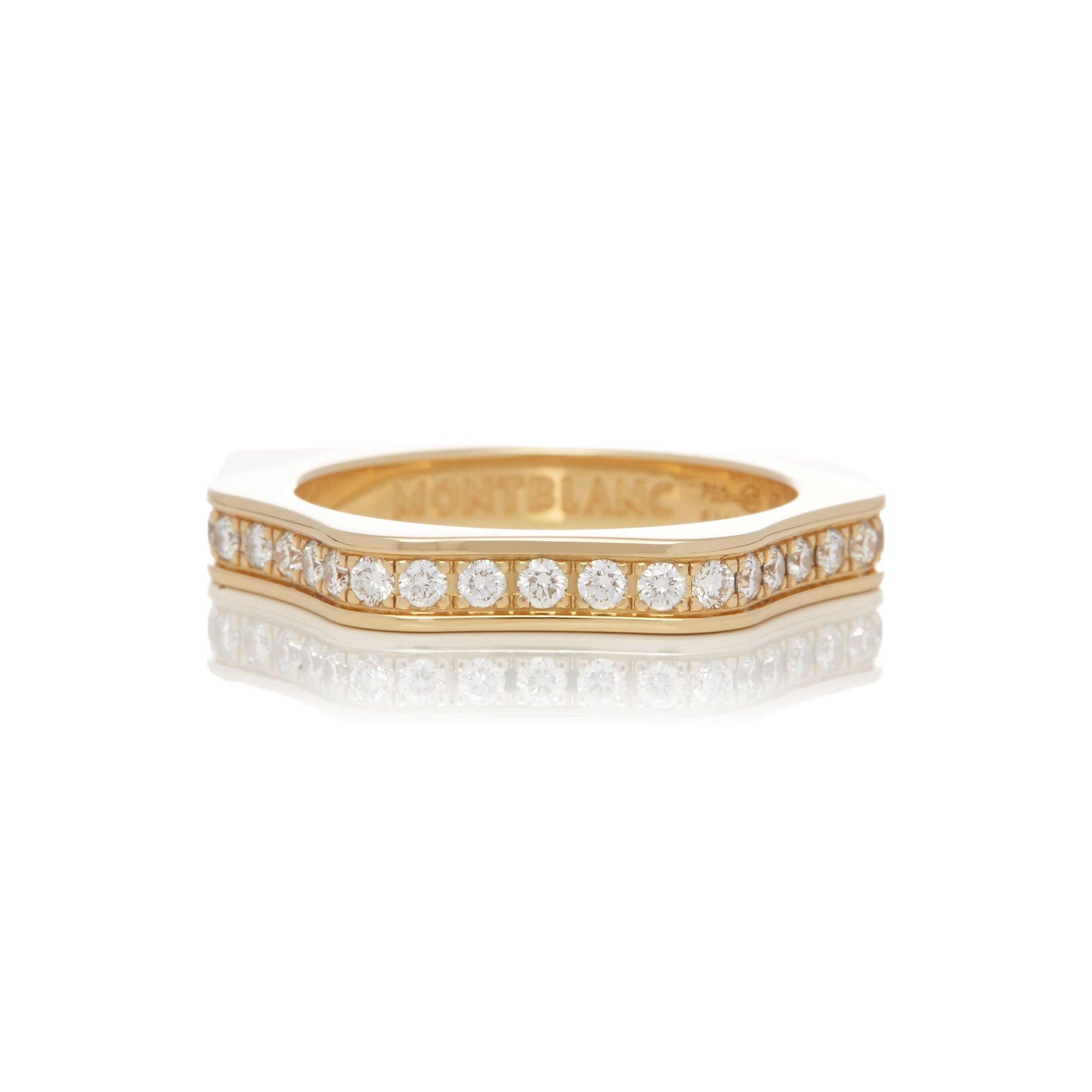 This Ring by Montblanc is from their 4810 Collection and features Thirty Seven Round Brilliant Cut Diamonds totalling 0.74cts mounted in an 18k Yellow Gold band. UK Finger Size O 1/2, EU Size 54, USA Size 7 3/4.  Complete with Montblanc Ring Pouch.