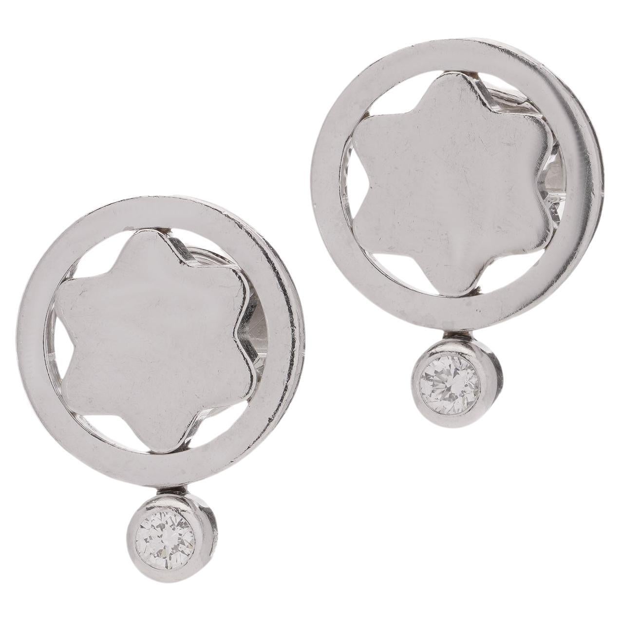 Montblanc 18kt white gold pair of Star emblem studs with diamond accent For Sale