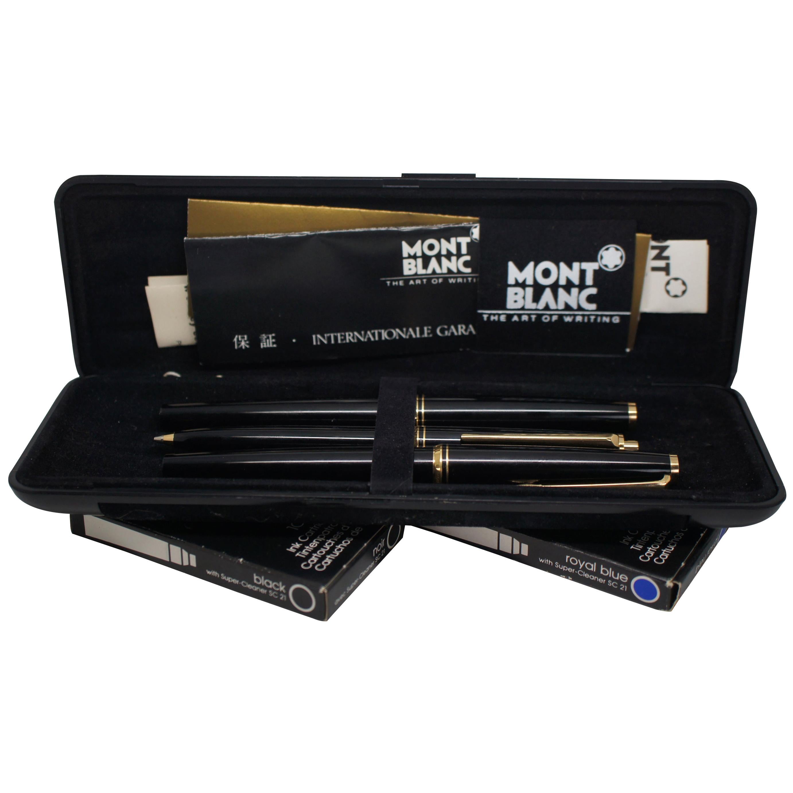 Montblanc 221 3 Piece Fountain Pen Mechanical Pencil Set 14K Gold Case 585 Vtg