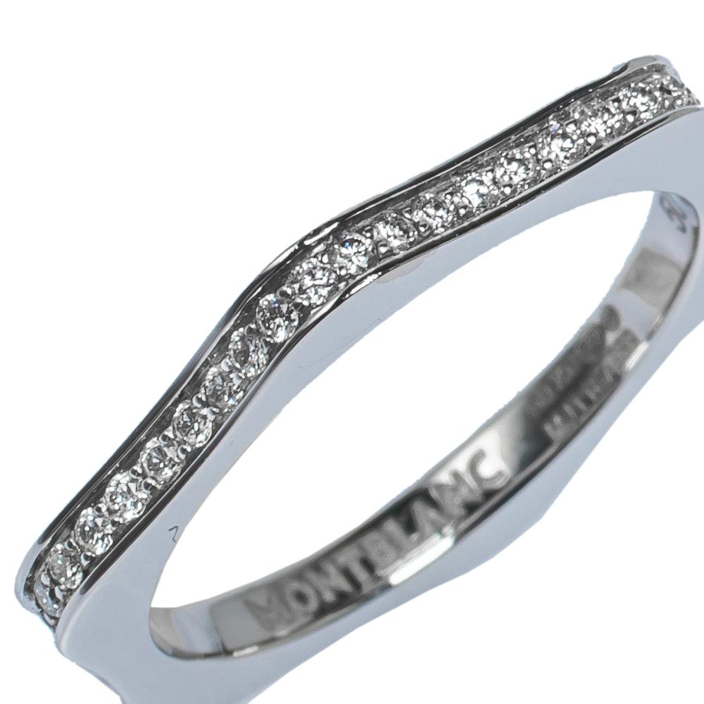 Uncut Montblanc 4810 Star Diamond 18K White Gold Band Ring Size 50