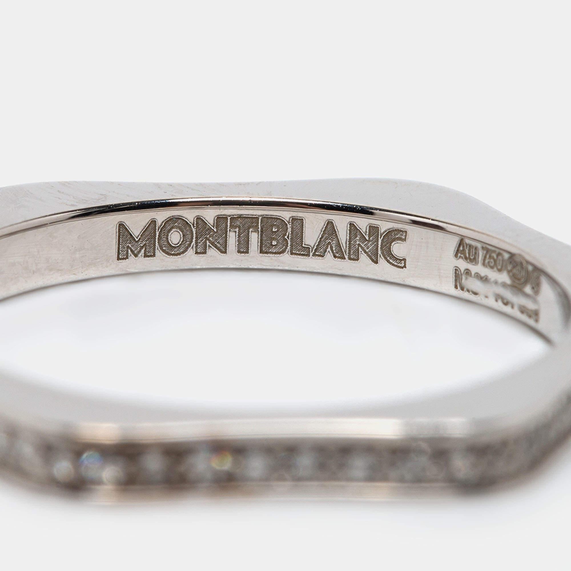 Uncut Montblanc 4810 Star Diamond 18k White Gold Band Ring Size 50