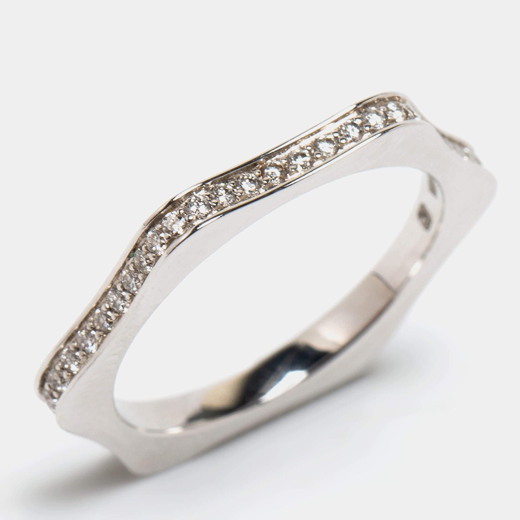 Women's Montblanc 4810 Star Diamond 18k White Gold Band Ring Size 50