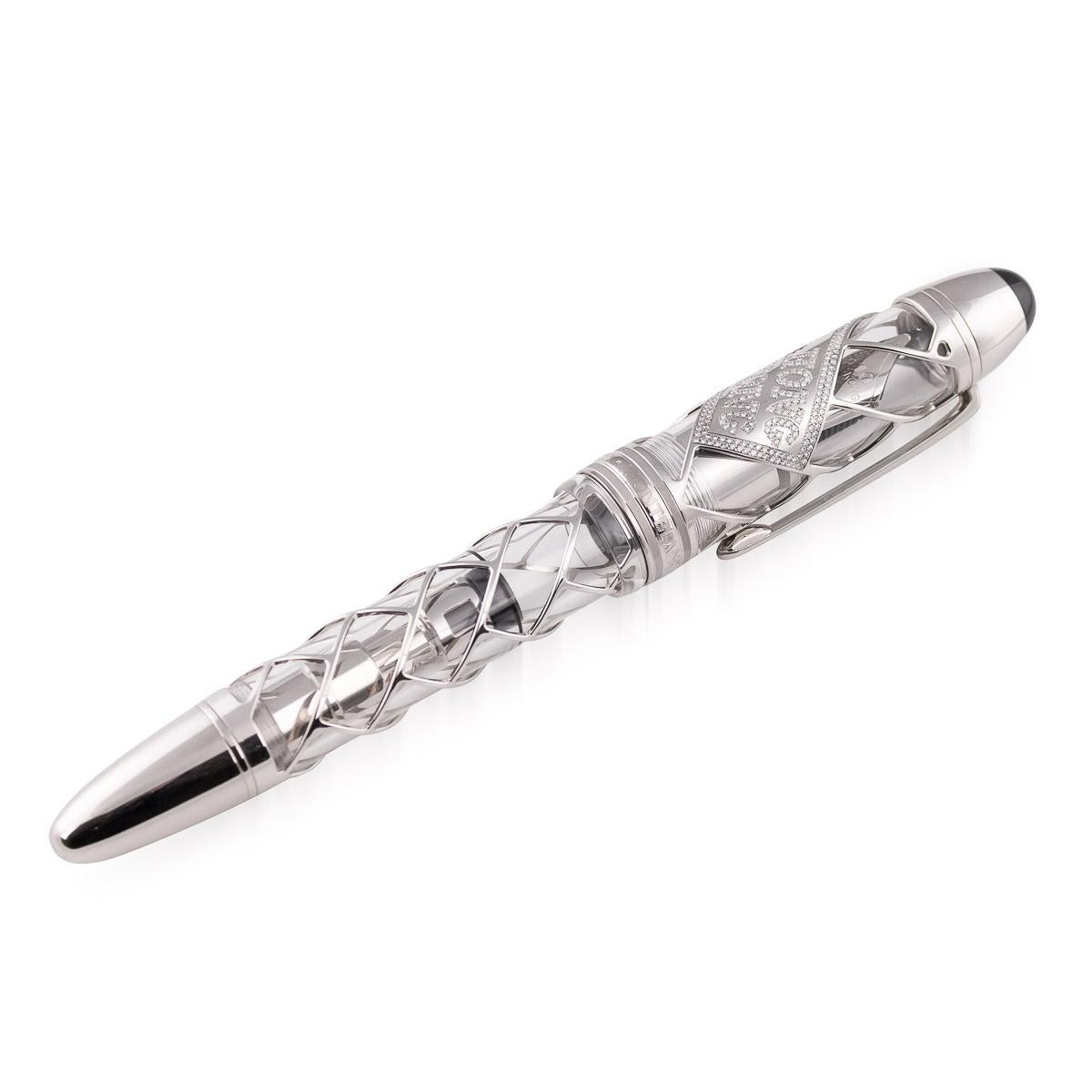 Montblanc very rare Limited Edition 5/33 I Love Hong Kong Fountain pen. The 18k white gold plated pen designed in tribute to Hong Kong, the skeleton design is applied over a translucent service to reveal the interior of this fine pen. Its applied