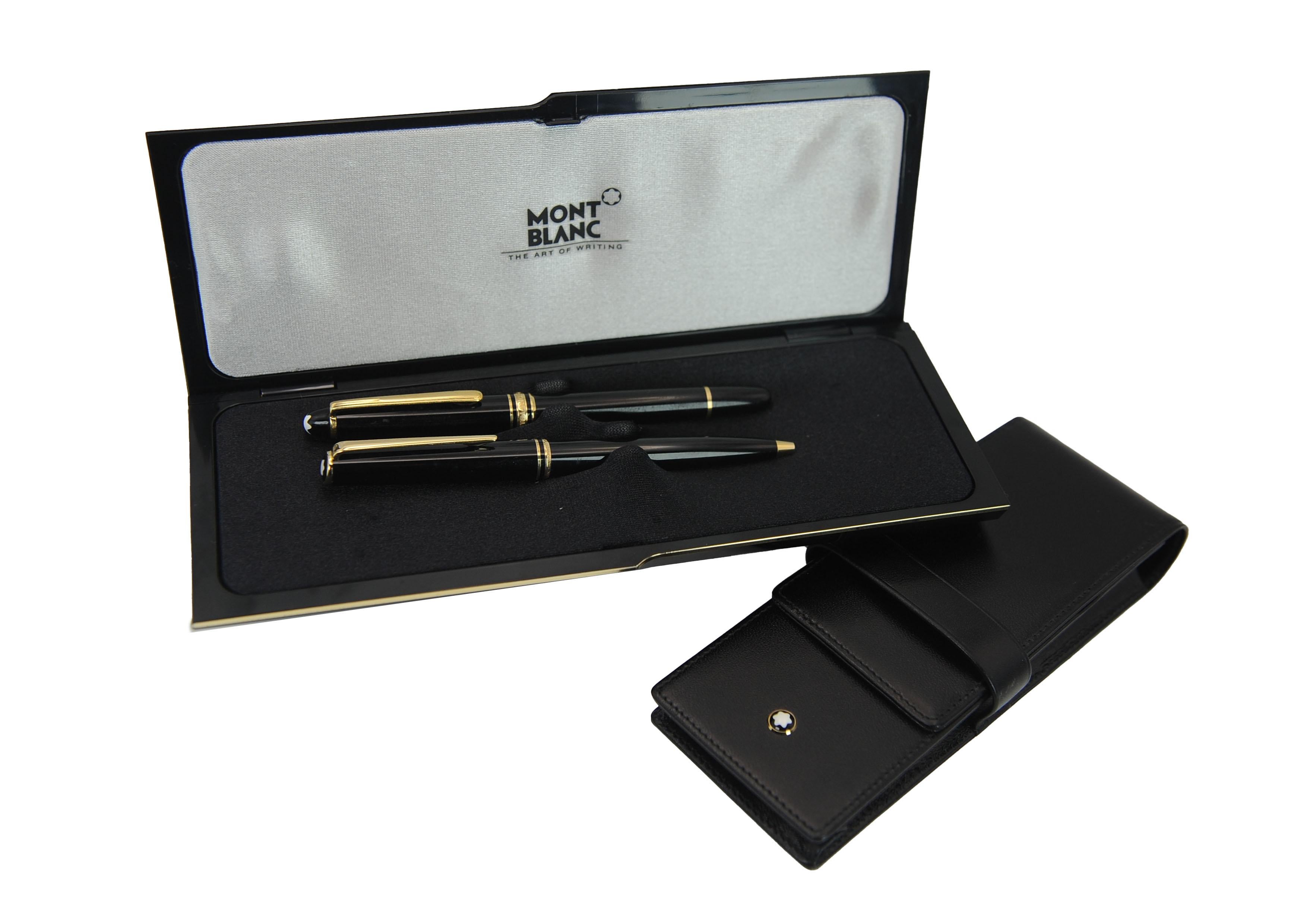 Montblanc Authentic 14ct Gold Black Resin Set di penne a sfera e stilografiche & Box in vendita 5