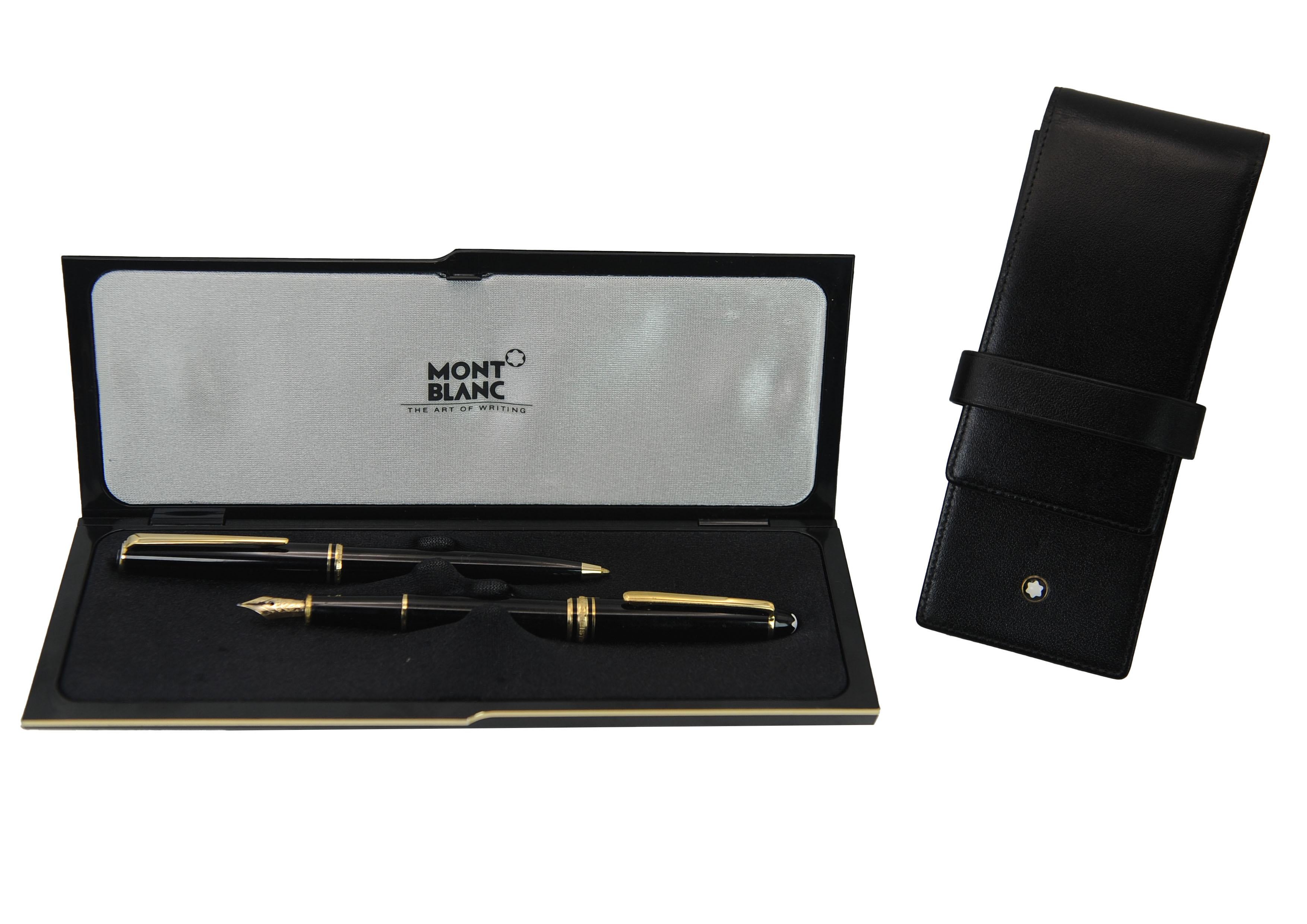 Montblanc Authentic 14ct Gold Black Resin Set di penne a sfera e stilografiche & Box in vendita 6