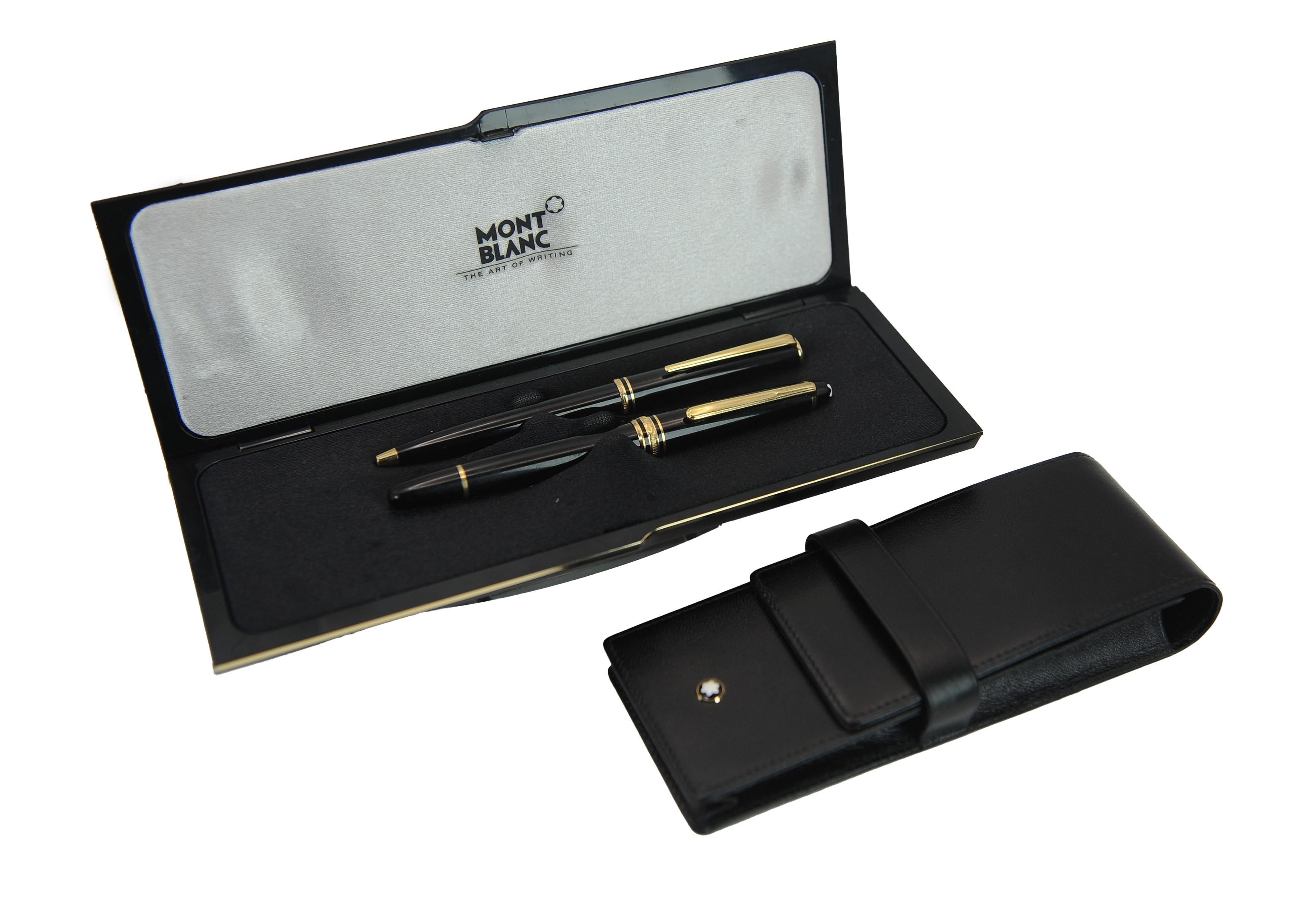 Montblanc Authentic 14ct Gold Black Resin Set di penne a sfera e stilografiche & Box in vendita 8