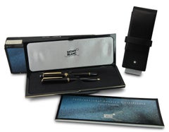 Montblanc Authentic 14ct Gold Black Resin Ballpoint and Fountain Pen Set & Box