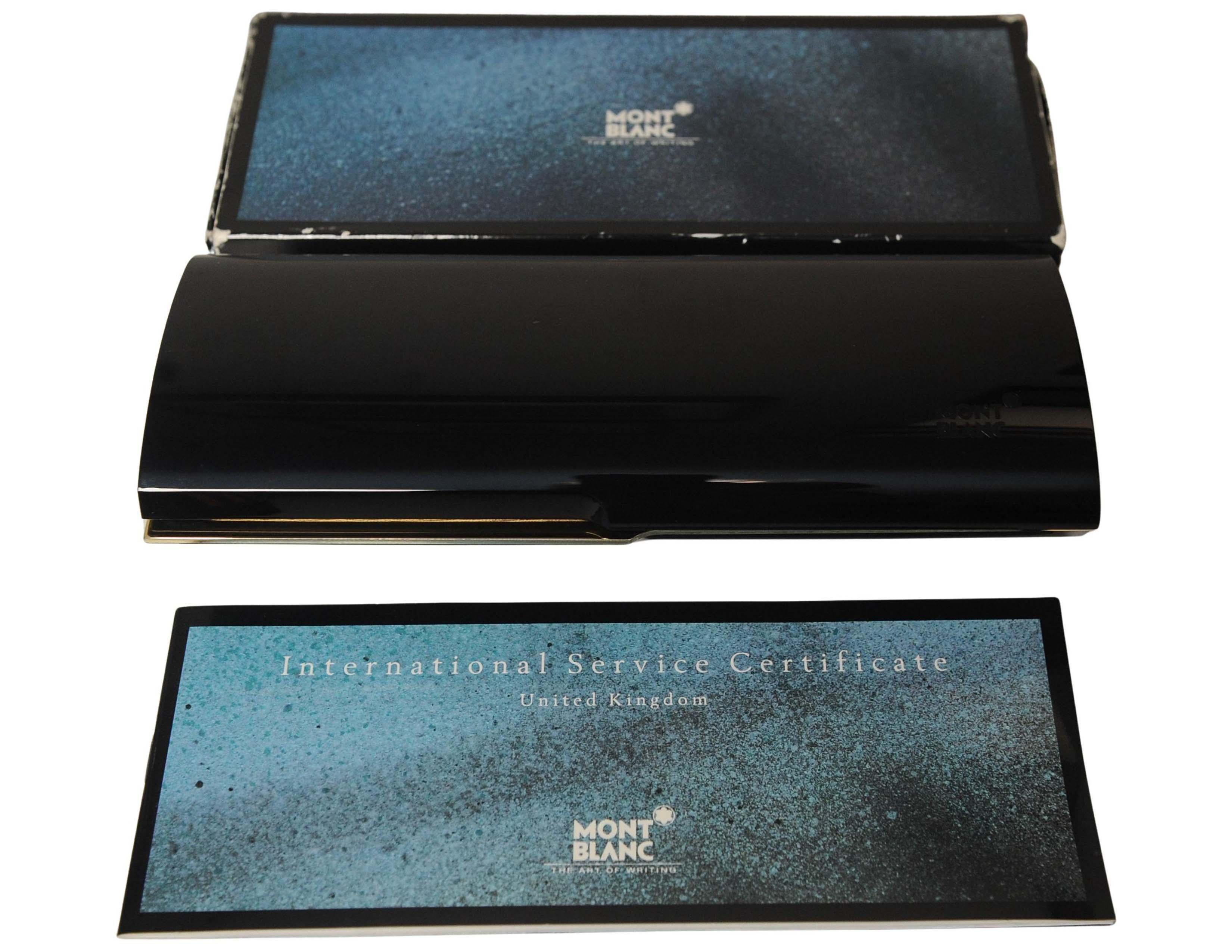 German Montblanc Authentic 14ct Gold Black Resin Ballpoint and Fountain Pen Set & Box For Sale