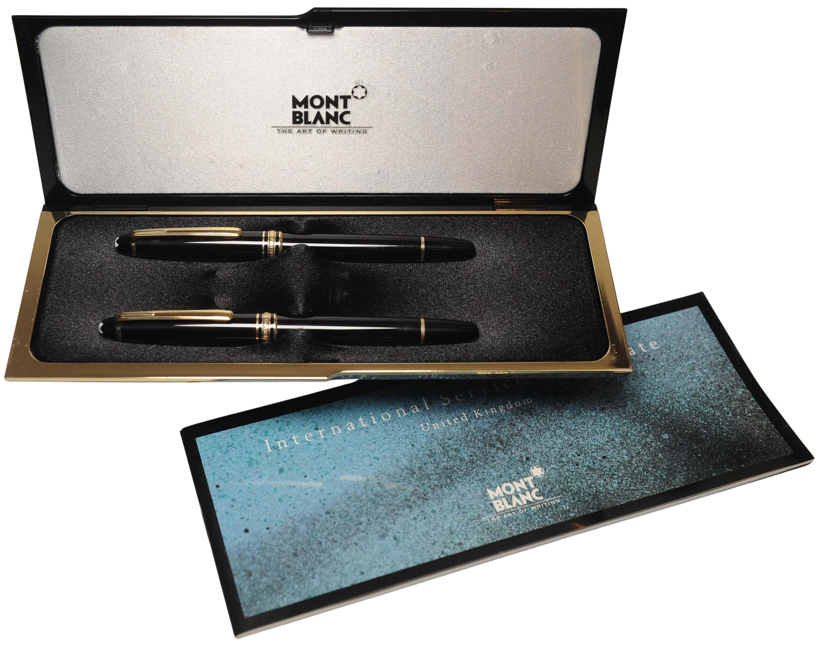 Montblanc Authentic 14ct Gold Black Resin Ballpoint and Fountain Pen Set & Box In Good Condition For Sale In Reading, Berkshire